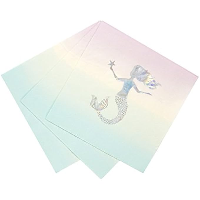 WE HEART MERMAIDS 33CM PAPER NAPKINS WITH IRIDESCENT FOIL MERMAID DETAIL FOR CHILDREN'S PARTY, UNICORN (16 PACK) - Image 1